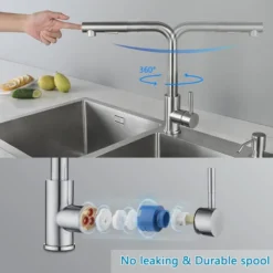 CECIPA 360 Grado Estraibile Rubinetti Cucina Con Doccetta, Rubinetto Per Cucina, 2 Funzioni Miscelatore Cucina, Miscelatore Monocomando Per Cucina -Wenko Negozio 10104599 3