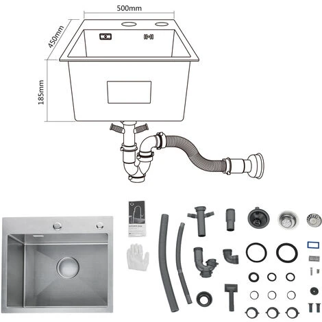 Cecipa Lavelli Da Cucina Una Vasca, Lavandino Cucina 50 X 45 X 18.5 Cm, Lavelli Quadrato Cucina In Acciaio Inox (Senza Distributore Di Sapone) 5 Cecipa Lavelli Da Cucina Una Vasca, Lavandino Cucina 50 X 45 X 18.5 Cm, Lavelli Quadrato Cucina In Acciaio Inox (Senza Distributore Di Sapone) - immagine 5