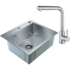 CECIPA Lavelli Da Cucina Trafilatura In Acciaio Inox 50 X 45 X 18.5 Cm, Senza Distributore Di Sapone + Rubinetto Da Cucina Tirabile In Acciaio Inossidabile
