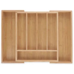 Relaxdays Portaposate Cassetto, Regolabile, Divisore In Bambù Salvaspazio, 5 - 7 Scomparti, Organizer Cucina, Naturale