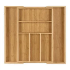 Relaxdays Portaposate Da Cassetto In Bambù, Regolabile, Estensibile, HLP: 5x48x46 Cm, 5 - 7 Scomparti, Colore Naturale