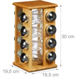 Relaxdays Porta Spezie Con 16 Barattoli In Vetro, Espositore Per Condimenti, HBT: 30 X 19,5 X 19,5 Cm, Legno Naturale -Wenko Negozio 10719985 4