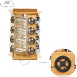 Relaxdays Porta Spezie Con 16 Barattoli In Vetro, Espositore Per Condimenti, HBT: 30 X 19,5 X 19,5 Cm, Legno Naturale -Wenko Negozio 10719985 5