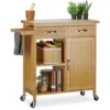 Relaxdays Carrello Da Cucina In Bambù E Legno, 4 Rotelle, Piano Di Lavoro In Marmo, HxLxP: 85,5 X 89,5 X 36 Cm, Naturale