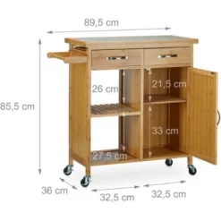Relaxdays Carrello Da Cucina In Bambù E Legno, 4 Rotelle, Piano Di Lavoro In Marmo, HxLxP: 85,5 X 89,5 X 36 Cm, Naturale -Wenko Negozio 10720535 4