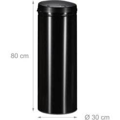 Relaxdays Pattumiera 50 L, Con Sensore, Coperchio Automatico, In Acciaio, Alto 80 Cm, Diametro 30 Cm, Nero 8 Relaxdays Pattumiera 50 L, Con Sensore, Coperchio Automatico, In Acciaio, Alto 80 Cm, Diametro 30 Cm, Nero -Wenko Negozio 10720661 4