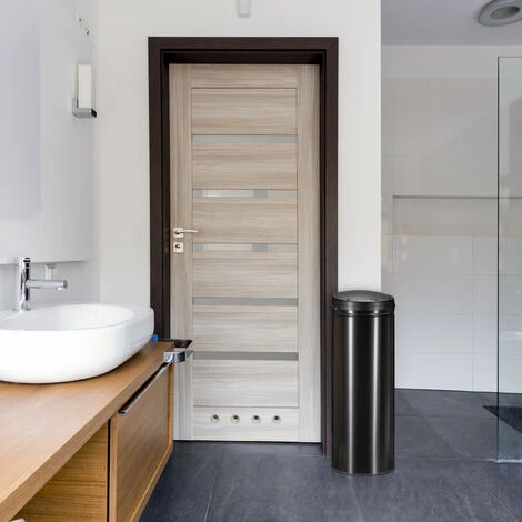 Relaxdays Pattumiera 50 L, Con Sensore, Coperchio Automatico, In Acciaio, Alto 80 Cm, Diametro 30 Cm, Nero 5 Relaxdays Pattumiera 50 L, Con Sensore, Coperchio Automatico, In Acciaio, Alto 80 Cm, Diametro 30 Cm, Nero - immagine 5