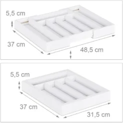 Relaxdays Portaposate Da Cassetto Estraibile Larghezza Variabile Da 5 A 7 Scomparti In Bambù HLP: 5,5x48,5x37cm Bianco -Wenko Negozio 10724133 4