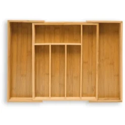 Relaxdays Portaposate Da Cassetto, In Bambù, Regolabile, HLP: 5x29-48x34 Cm, Vassoio Porta Posate, 7 Scomparti, Naturale