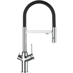 Rubinetto 3 Vie Miscelatore Cucina Cromato Con Canale Separato Per Acqua Filtrata, Canna Nera Movibile E Doccia Due Getti Staccabile - Serie BOD