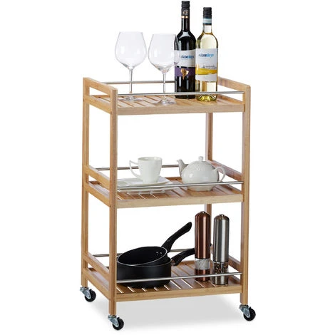 Relaxdays Carrellino Da Servizio In Bambù, 3 Ripiani, Design Naturale, Rotelle Girevoli A 360°, Carrello Da Cucina, HLP: 76x46x38, Marrone 1 Relaxdays Carrellino Da Servizio In Bambù, 3 Ripiani, Design Naturale, Rotelle Girevoli A 360°, Carrello Da Cucina, HLP: 76x46x38, Marrone