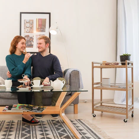 Relaxdays Carrellino Da Servizio In Bambù, 3 Ripiani, Design Naturale, Rotelle Girevoli A 360°, Carrello Da Cucina, HLP: 76x46x38, Marrone 2 Relaxdays Carrellino Da Servizio In Bambù, 3 Ripiani, Design Naturale, Rotelle Girevoli A 360°, Carrello Da Cucina, HLP: 76x46x38, Marrone - immagine 2