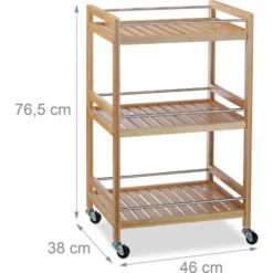 Relaxdays Carrellino Da Servizio In Bambù, 3 Ripiani, Design Naturale, Rotelle Girevoli A 360°, Carrello Da Cucina, HLP: 76x46x38, Marrone 8 Relaxdays Carrellino Da Servizio In Bambù, 3 Ripiani, Design Naturale, Rotelle Girevoli A 360°, Carrello Da Cucina, HLP: 76x46x38, Marrone -Wenko Negozio 11090392 4