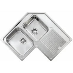 Lavello ZENITH Ad Angolo 83x83 2 Vasche Sinistre+ Gocciolatoio ACCIAIO INOX