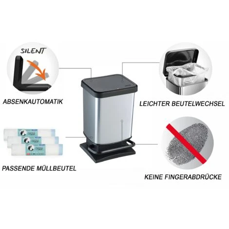 Rotho Pattumiera “Paso”, 20 Litri, Bidone Blocca Odori – 29.3x26.6x45.7 Cm Cestino In Materiale Plastico (PP) Effetto Acciaio Inox, Con Meccanismo A Pedale Per Aprire Il Bidone 2 Rotho Pattumiera “Paso”, 20 Litri, Bidone Blocca Odori – 29.3x26.6x45.7 Cm Cestino In Materiale Plastico (PP) Effetto Acciaio Inox, Con Meccanismo A Pedale Per Aprire Il Bidone - immagine 2