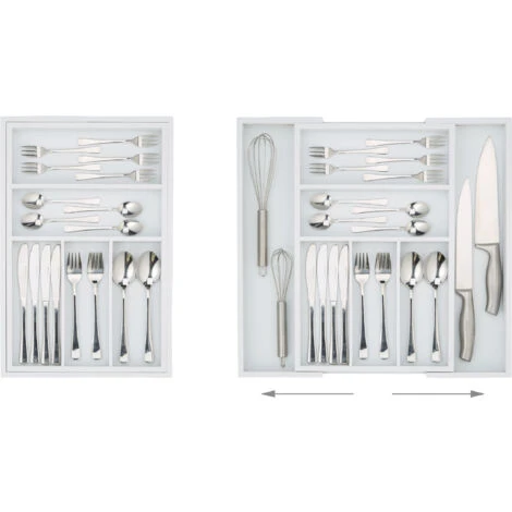 Relaxdays Portaposate Da Cassetto, Estraibile Larghezza Variabile, Da 5 A 7 Scomparti In Bambù HxLxP: 5x48x46 Cm, Bianco 3 Relaxdays Portaposate Da Cassetto, Estraibile Larghezza Variabile, Da 5 A 7 Scomparti In Bambù HxLxP: 5x48x46 Cm, Bianco - immagine 3