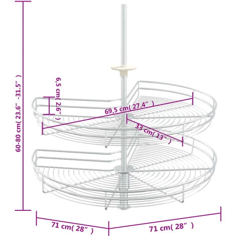 Cestello Metallico A 2 Livelli Argento Rotabile 270° 71x71x80cm VidaXL 3 Cestello Metallico A 2 Livelli Argento Rotabile 270° 71x71x80cm VidaXL - immagine 3