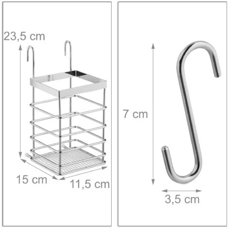 Relaxdays Set Portautensili Da Cucina, Effetto Acciaio Inox, Porta Rotoli, Scolapiatti, Asta Metallica, 6 Ganci, Argento 5 Relaxdays Set Portautensili Da Cucina, Effetto Acciaio Inox, Porta Rotoli, Scolapiatti, Asta Metallica, 6 Ganci, Argento - immagine 5