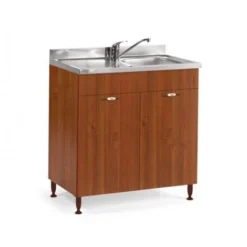 Base Sottolavello Cucina 80x50xH85 In Legno Noce Antico Con Lavello A Vasca Singola Noce