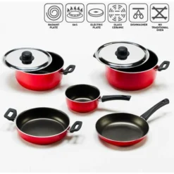 Set Batteria Di Pentole Padelle Coperchi Antiaderente 7 Pezzi Vivace