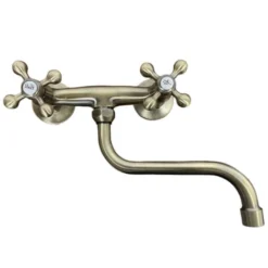 Rubinetto Gruppo Lavello A Parete Bronzato, Vecchio Ottone Maniglie A Stella