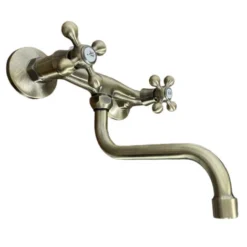 Rubinetto Gruppo Lavello A Parete Bronzato, Vecchio Ottone Maniglie A Stella -Wenko Negozio 17283187 3