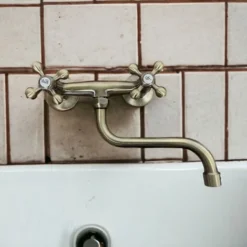 Rubinetto Gruppo Lavello A Parete Bronzato, Vecchio Ottone Maniglie A Stella -Wenko Negozio 17283187 4