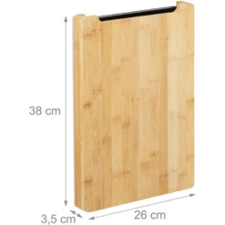 Relaxdays Tagliere Con Vassoio Raccogli-briciole, Asse Da Cucina Rialzato, Vassoio In Plastica, 3,5x38x26 Cm, Naturale -Wenko Negozio 17446970 4