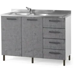 Sottolavello Da Cucina Grigio Cemento Con Cassettiera DX Cm 120x50xH 85