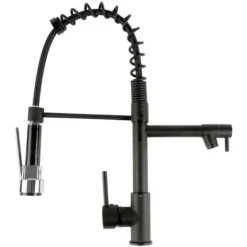 Rubinetto Per Cucina, Con Spruzzatore E Bocca Girevole, 360° Di Miscelatore Cucina Multifunzione, Per Cucina Lavello, Cromata Lucida, Base Ottone, Nero