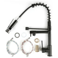 Rubinetto Per Cucina, Con Spruzzatore E Bocca Girevole, 360° Di Miscelatore Cucina Multifunzione, Per Cucina Lavello, Cromata Lucida, Base Ottone, Nero -Wenko Negozio 19470513 5