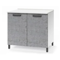 Base Cucina 80x50xH85 In Legno Bianco Frassinato E Cemento Cemento/Bianco