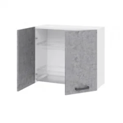 Pensile Colapiatti Cucina 80x32xH72 In Legno Bianco Frassinato E Cemento Cemento/Bianco
