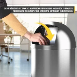 Nova Pattumiera Push Coperchio Basculante 50L In Acciaio Inox Ø35 Da 75 Cm -Wenko Negozio 20129000 5