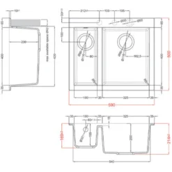 Lavello Elleci Incasso 2 Vasche 59x50 Quadra 150 Granitek Antracite LGQ15059