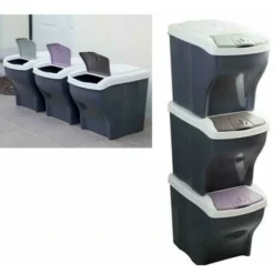 PATTUMIERA TRIS SET 3 BIDONI RACCOLTA DIFFERENZIATA BAMA COMPONIBILE 60LT POKER