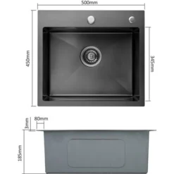 CECIPA Nero PVD Nano Lavello Da Cucina 1 Vasca, Lavandino Cucina, Lavello Quadrato Cucina In Acciaio Inox, 50 X 45 X 18.5 Cm 7 CECIPA Nero PVD Nano Lavello Da Cucina 1 Vasca, Lavandino Cucina, Lavello Quadrato Cucina In Acciaio Inox, 50 X 45 X 18.5 Cm -Wenko Negozio 23693189 3