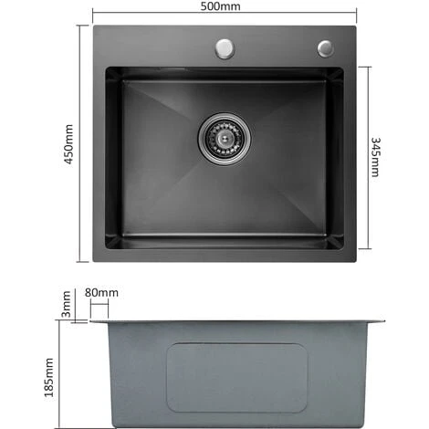 CECIPA Nero PVD Nano Lavello Da Cucina 1 Vasca, Lavandino Cucina, Lavello Quadrato Cucina In Acciaio Inox, 50 X 45 X 18.5 Cm 3 CECIPA Nero PVD Nano Lavello Da Cucina 1 Vasca, Lavandino Cucina, Lavello Quadrato Cucina In Acciaio Inox, 50 X 45 X 18.5 Cm - immagine 3