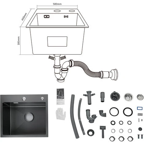 CECIPA Nero PVD Nano Lavello Da Cucina 1 Vasca, Lavandino Cucina, Lavello Quadrato Cucina In Acciaio Inox, 50 X 45 X 18.5 Cm 5 CECIPA Nero PVD Nano Lavello Da Cucina 1 Vasca, Lavandino Cucina, Lavello Quadrato Cucina In Acciaio Inox, 50 X 45 X 18.5 Cm - immagine 5