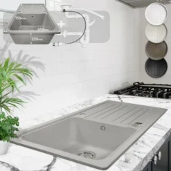 Nova Lavandino Da Incasso Lavello Da Cucina Granito 1 Vasca Con Gocciolatoio 76x46 Cm Colore : Grigio