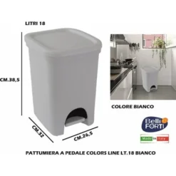 PATTUMIERA A PEDALE COLORS LINE LT.18 BIANCO