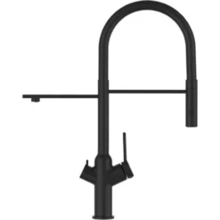 Rubinetto 3 Vie Miscelatore Cucina Nero Opaco Con Canale Separato Per Acqua Filtrata, Canna Nera Movibile E Doccia Due Getti Staccabile - Serie BOD