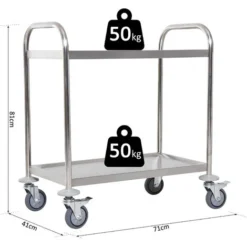 Homcom Carrello Portavivande Da Cucina 2 Ripiani In Acciaio Inox 71x41x81cm -Wenko Negozio 25858900 3