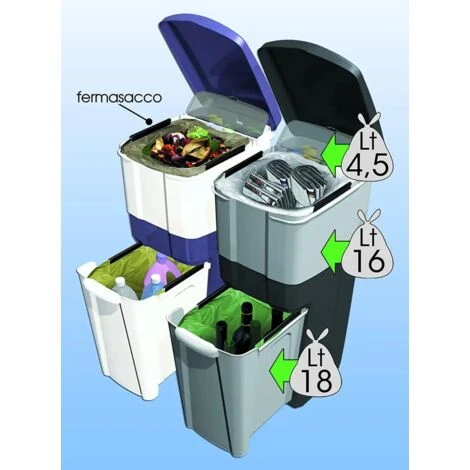 Bama Trypla Pattumiera Bidone Per Raccolta Differenziata Bianco 28x39x70 Cm 4 Bama Trypla Pattumiera Bidone Per Raccolta Differenziata Bianco 28x39x70 Cm - immagine 4