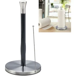 Relaxdays Portarotolo Da Cucina Verticale, In Acciaio, Porta Carta Assorbente, 33 X 17 Cm, Supporto Da Tavolo, Argento