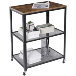 Carrello Cucina 3 Ripiani Multiuso Ruote Removibili Scaffale Design Industriale