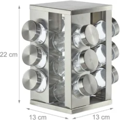 Relaxdays Portaspezie Girevole Con 12 Barattoli, Organizer Rotante A 360° Salvaspazio, In Acciaio, HxD 22x19 Cm, Argento -Wenko Negozio 27614579 4