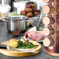 Relaxdays Portaspezie Girevole Con 20 Barattoli, Organizer Rotante A 360° Salvaspazio, In Acciaio, HxD 34 X 22 Cm, Rame -Wenko Negozio 27614607 3