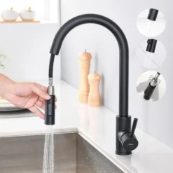 Rubinetto Cucina Con Doccetta Estraibile 40CM Acciaio Inossidabile Nero 2 Funzioni Miscelatore Monocomando Soffione Doccia Girevole Per Lavello Con Girevole A 360 E Acqua Fredda E Calda