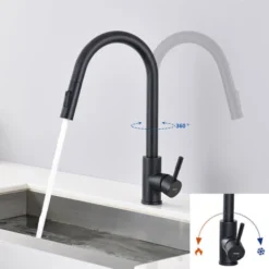 Rubinetto Cucina Con Doccetta Estraibile 40CM Acciaio Inossidabile Nero 2 Funzioni Miscelatore Monocomando Soffione Doccia Girevole Per Lavello Con Girevole A 360 E Acqua Fredda E Calda -Wenko Negozio 27938639 3